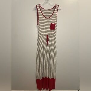 Reb & J Women’s Size Large Stripe Color-block Maxi Dress Sleeveless Cinched EUC